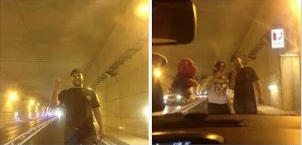 توقف في نفق باش يتصور.. أخ الفنانة هدى سعد يعرض حياة السائقين للخطر (صور)