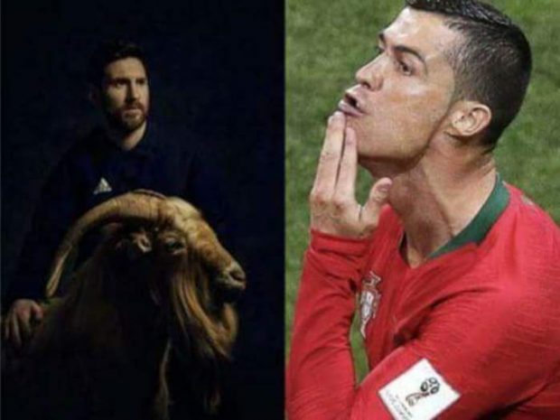 بالصور.. رسالة رونالدو إلى ميسي وحملته الإعلانية مع الماعز!