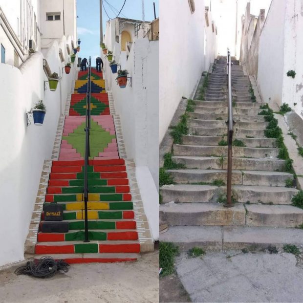 بالصور.. تونسيون يحولون مدرجا في مستشفى إلى تحفة فنية