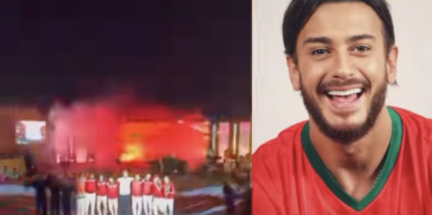 تمغربيت.. سعد لمجرد بقميص المنتخب الوطني ويغني “صوت الحسن ينادي” في حفله في قطر (فيديو)